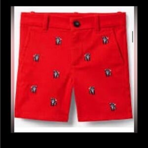 NWT- Janie and Jack Red Embroidered Bulldog Twill Shorts